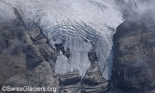 Östliche Zunge des Blüemlisalpgletschers. Foto vom 8.8.2022.