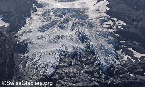 Westliche Zunge des Blüemlisalpgletschers. Foto vom 23. August 2024.