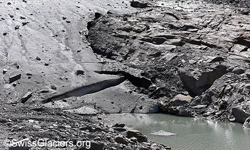 Gletschezunge des  Chaltwassergletschers am 11.7.2022.