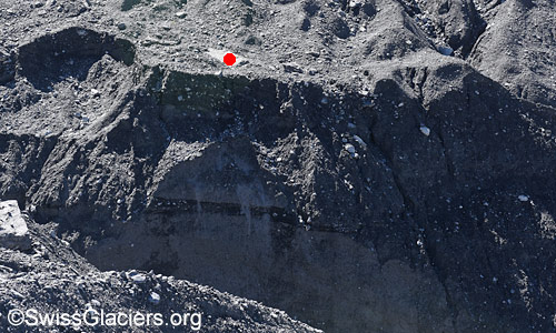 Blick in den Erosionsgraben beim ehemaligen Gletschersee aus Norden. Foto vom 31. August 2025.