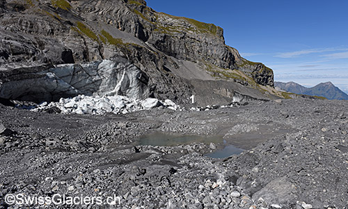 Unterer Gletschersee am Gamchigletscher von Süden.