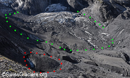 Mittlerer Teil des des Gamchigletschers. Foto vom 31. August 2025.