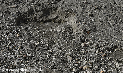 Erdrutsch westliche Seitenmoräne Hohlichtgletscher.