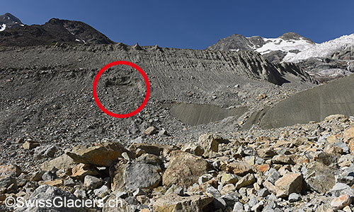 Erdrutsch westliche Seitenmoräne Hohlichtgletscher Übersicht