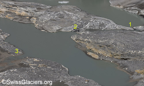 Kanderfirn: Kein Schmelzwasser bis 11 Uhr. Foto vom 3.7.2023.