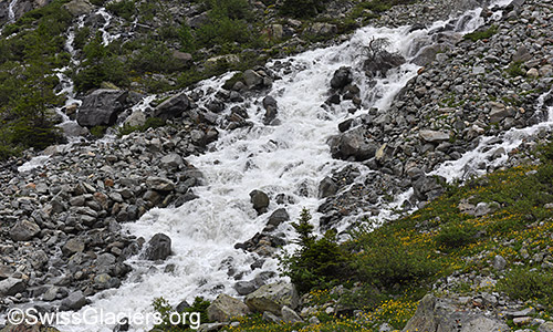 Kanderfirn: Eindrückliche Menge von Schmelzwasser. Situation am 20.6.2022.