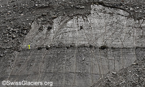 Geröllschicht in Toteis am 17. Juli 2023