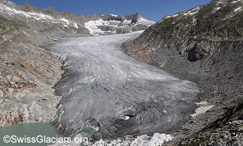Weitgehend ausgeaperter Rhonegletscher am 7.7.2023.