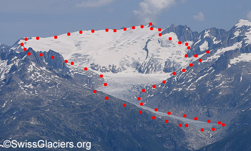 Rhonegletscher Schneebedeckung am 10.7.2023.
