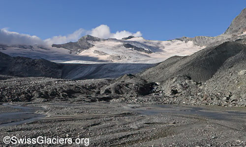 Schwarzberggletscher vom Gletschervorfeld aus. Foto vom 27. August 2024.