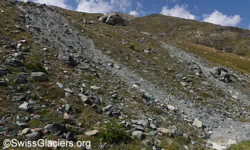 Erdrutsch auf Alpstrasse auf dem Weg zum Schwarzberggletscher. Foto vom 27. August 2024.