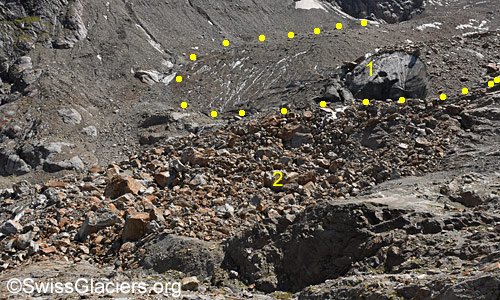 Bereich des  Gletschertors des Steigletschers am 18. August 2023.