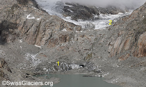 Toteiskegel und Tiefengletscher am 9. August 2023.