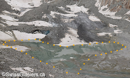 Tiefengletscher: Gletschersee am 4.8.2019.