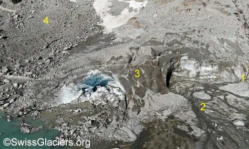 Tiefengletscher: Rest des Toteises. Luftaufnahme vom 29. August 2024.
