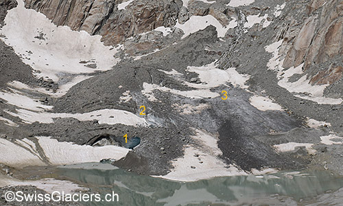 Tiefengletscher: Toteiskegel am 4.8.2019.