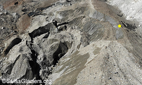 Zerfallserscheinungen im Unteraargletscher am 19. September 2025.