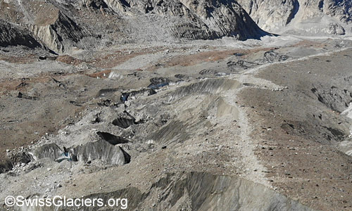 Zerfallserscheinungen im Unteraargletscher am 19. September 2025.
