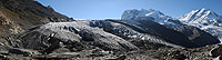 Vorher/Nachher Vergleichsfotos vom Gornergletscher (Wallis, Schweiz) anzeigen.