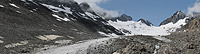 Vorher/Nachher Vergleichsfotos vom Oberaargletscher (Berner Alpen, Schweiz) anzeigen.