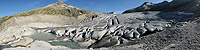 Vorher/Nachher Vergleichsfotos vom Rhonegletscher (Walliser/Urner Alpen, Schweiz) anzeigen.