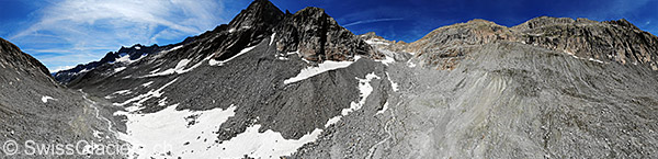 Toteis vor dem Bächligletscher (Luftaufnahme)