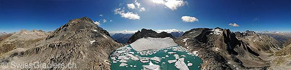 Chüebodengletscher und proglazialer See von Norden (Luftaufnahme)