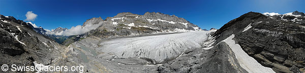 Kanderfirn: Proglaziale Seen, Gletscherzunge und Eisstrom am 3. Juli 2023