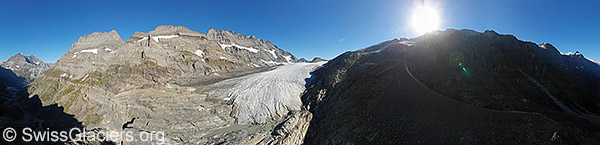 Proglazialer See vor der Zunge des Kanderfirns (Luftaufnahme).