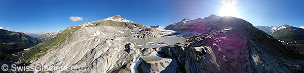 Luftaufnahme von Rhonegletscher und Gletschersee am 5.7.2019