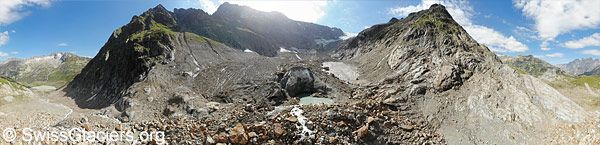 Steigletscher: Gletschertor und Ablagerungen der Felsstürze am 18.8.2023