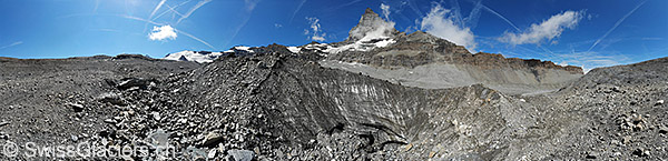 Grosser Trichter am Rand des Furgggletschers (Luftaufnahme)