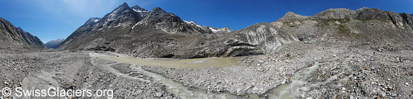 Unteraargletscher: Gletscherfront, Gletscherbach und Gletschervorfeld am 24. Juni 2023