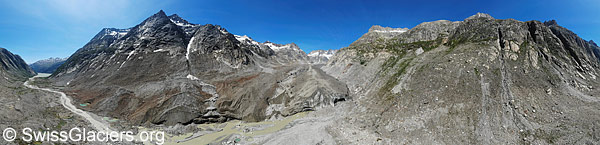 Unteraargletscher: Schuttbedeckter Eisstrom, Gletscherfront und Gletschervorfeld am 24. Juni 2023