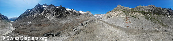 Unteraargletscher: Schuttbedekter Eisstrom und Zerfallserscheinungen am 24.6.2023