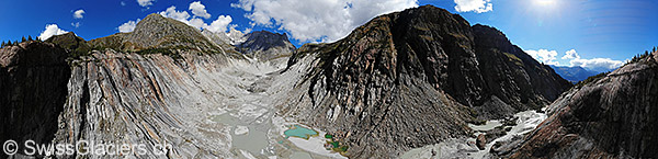 Zunge und Vorfeld des Fieschergletschers (Luftaufnahme)