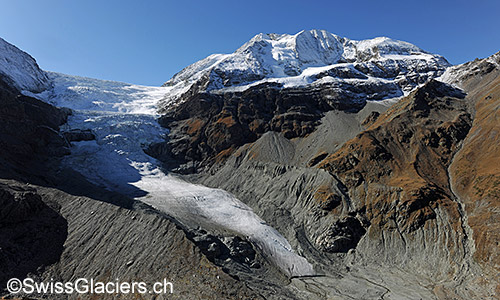 Gletscherzunge des Turtmanngletschers. Stand 2009
