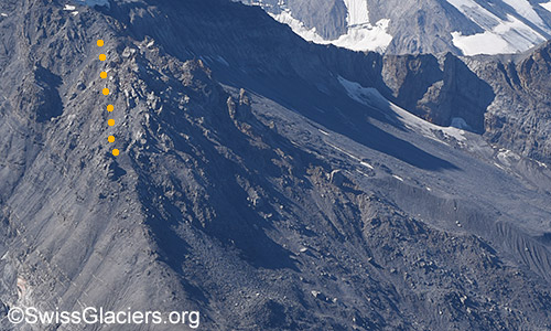 Rutschung am Spitze Stei oberhalb Kandersteg. Foto vom 1.9.2021.