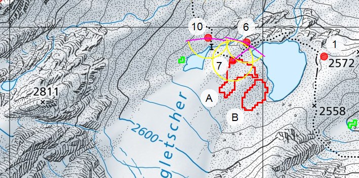 Quelle Karte: Bundesamt für Landestopografie swisstopo. Distanz von Gitter zu Gitter: 1km. Ausschnitt und Orthofoto siehe unten.